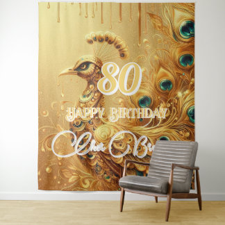 Birthday Party Gold Driving | Glitzer Peacock Wandteppich