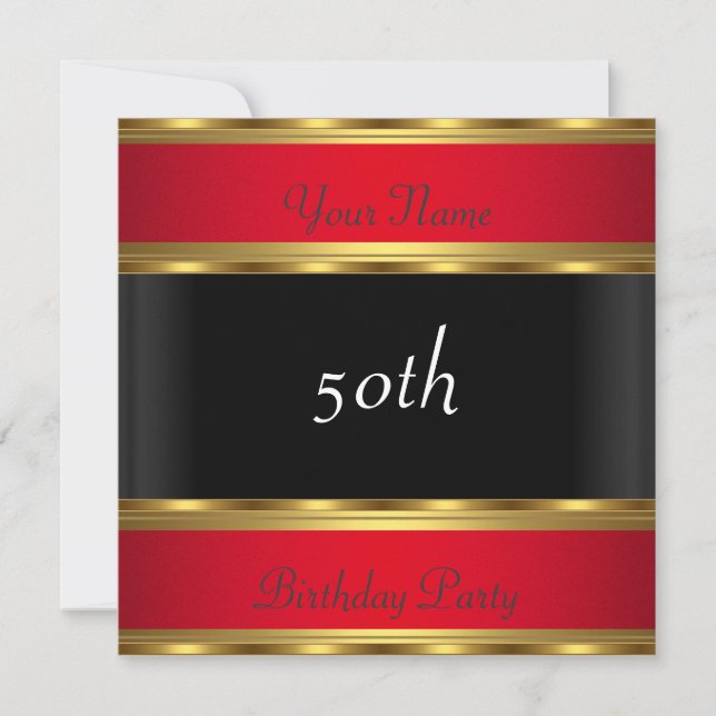 Birthday Party Gold Red Black Einladung (Vorderseite)
