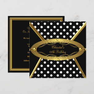 Birthday Party Gold Schwarz-weiß Polka Dot Einladung