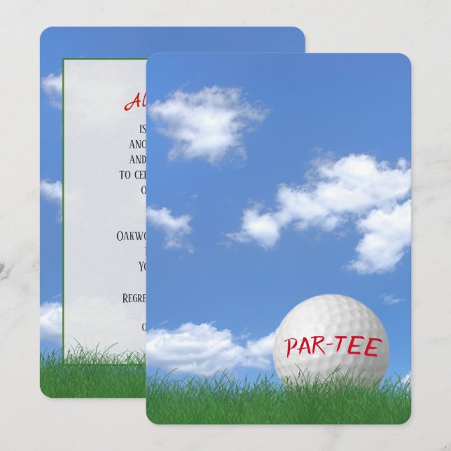 Birthday Party Golf Ball im Grass Einladung (Vorne/Hinten)