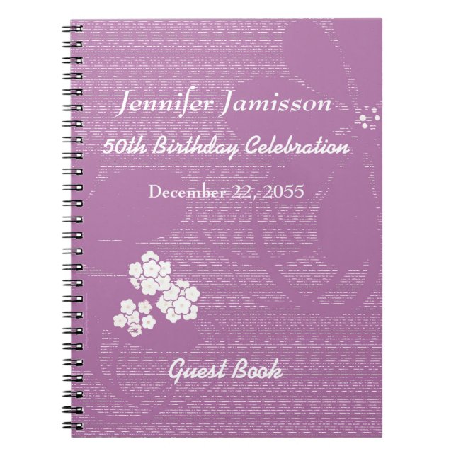 Birthday Party Guest Book Lila Floral Notizblock (Vorderseite)