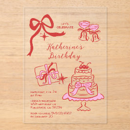 Birthday Party Hand Drawn Red Pink Scribble  Acryleinladungen
