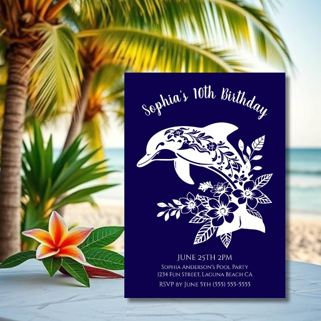 Birthday Party-Hawaiian Dolphin Tropical Blume Einladung (Hawaiian Dolphin, Flippin Fabulous, Islander Summer, Beach, Fisherman Trend, wine tumbler,)