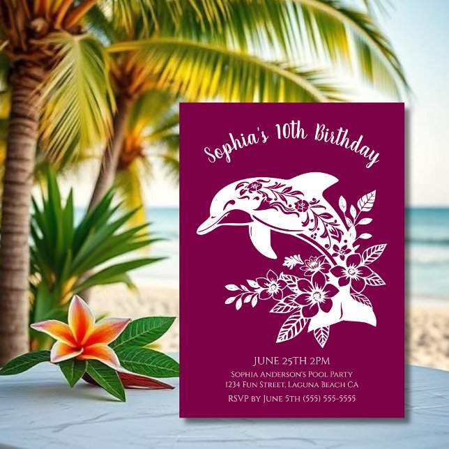 Birthday Party-Hawaiian Dolphin Tropical Blume Einladung (Hawaiian Dolphin, Flippin Fabulous, Islander Summer, Beach, Fisherman Trend, wine tumbler)