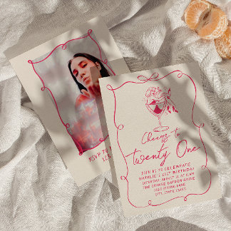 Birthday Party, helle Hand Drawn Bow 21. Foto Einladung