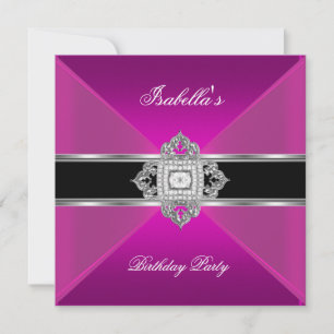 Birthday Party Hot Pink Black Diamond Juwelen Einladung