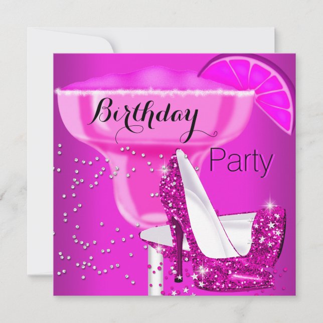 Birthday Party Hot Pink Cocktail High Heels Einladung (Vorderseite)