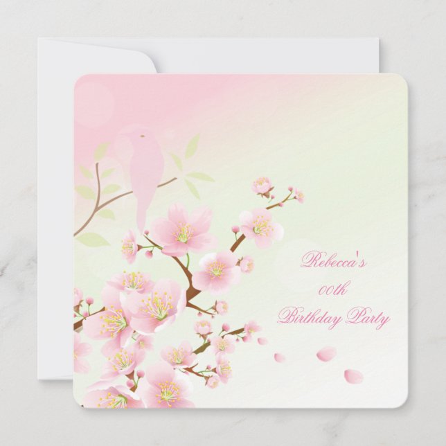 Birthday Party in Asian Hübsch Pink Cherry Blossom Einladung (Vorderseite)