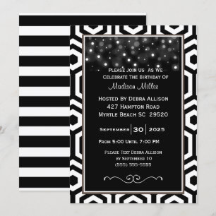 Birthday Party in Black and White Confetti Einladung