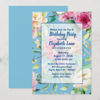 Birthday Party in Blau und Rosa Einladung