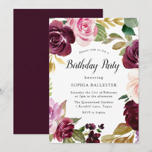 Birthday Party in Burgund Blush Einladung