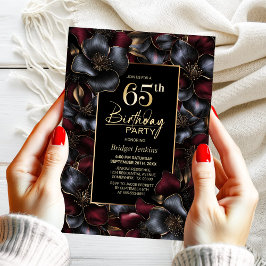 Birthday Party in Burgund und Gray Floral 65. Einladung