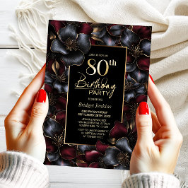 Birthday Party in Burgund und Gray Floral 80 Einladung