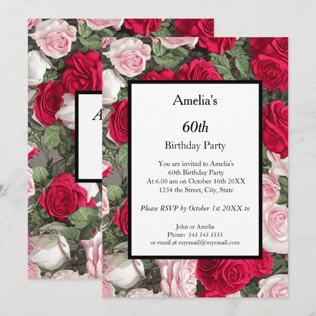 Birthday Party in New York roten Rose Einladung (Vorne/Hinten)