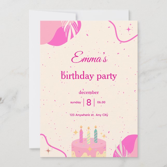 Birthday Party Invitation for Girls. (Devant)