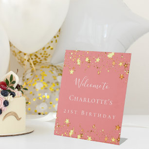 Birthday Party Korallen Gold Sterne willkommen Sockelschild