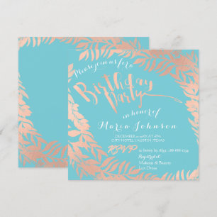 Birthday Party Leafen Wreath Ocean Pink Rose Gold Einladung