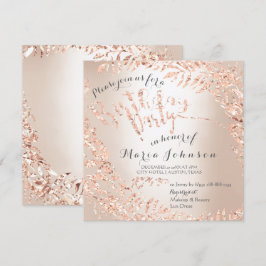 Birthday Party Leafs Wreath Ivory Pink Rose Gold Einladung