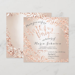 Birthday Party Leafs Wreath Ivory Pink Rose Gold Einladung