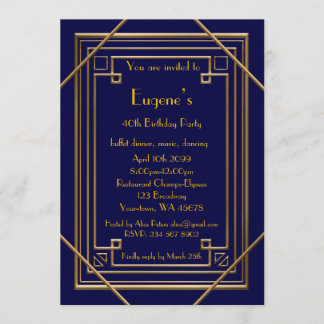 Birthday Party man, Gold Gatsby Stil, Marine Einladung