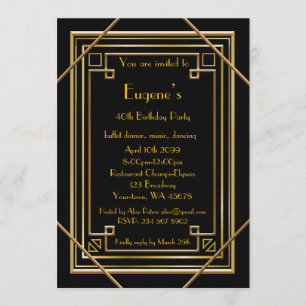 Birthday Party man, gold Gatsby style, schwarz Einladung