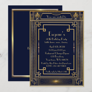 Birthday Party Mann, Gold Gatsby Stil, Marine Einladung