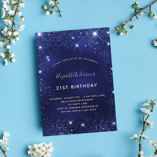 Birthday Party Marine blauen Glitzer glamourös Einladung (Von Creator hochgeladen)