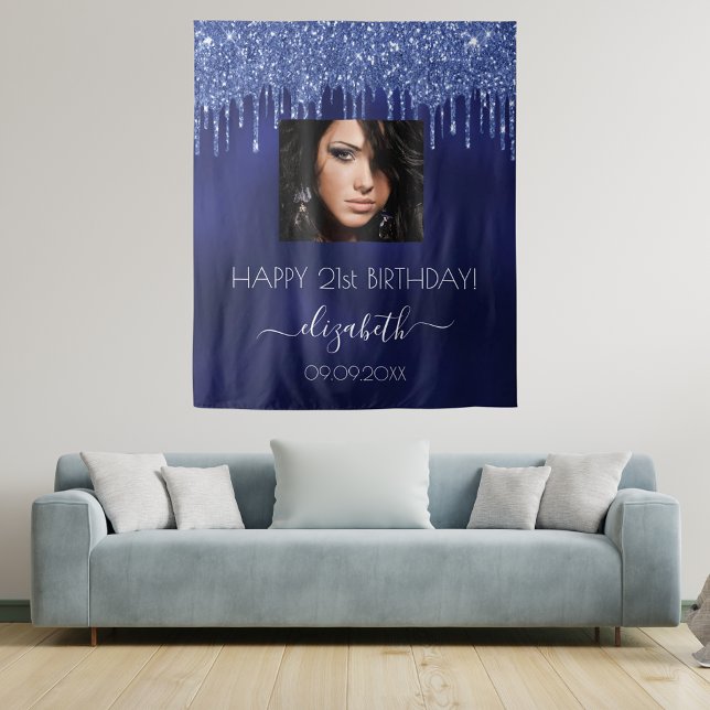 Birthday Party Marine Blue Glitzer Tropfen Foto Wandteppich (Von Creator hochgeladen)
