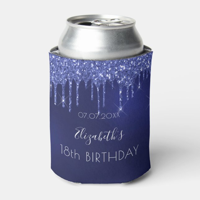 Birthday Party Marine Blue Glitzer Tropfen weiße B Dosenkühler (Kanne Vorderseite)