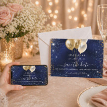 Birthday Party Marine Blue Gold Save the Date Kart