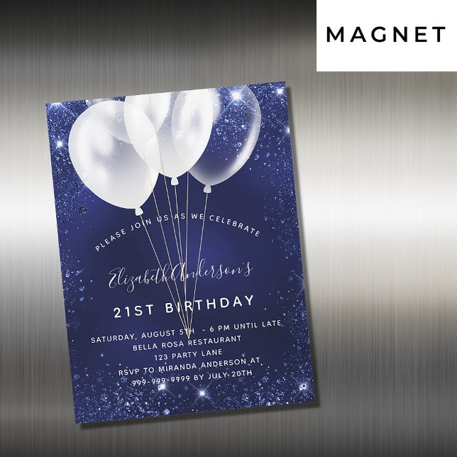 Birthday Party Marinebahn blauen Glitzer Ballons L Magneteinladung (Von Creator hochgeladen)