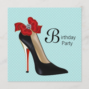 Birthday Party mit aquamarinem Blue Black High Hee Einladung