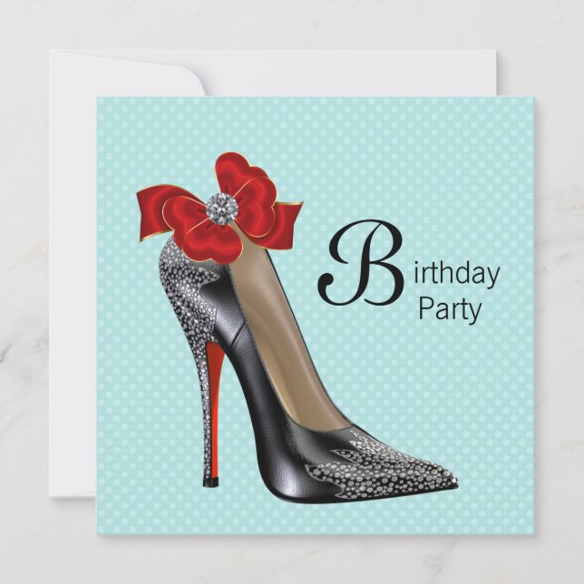 Birthday Party mit aquamarinem Blue Black High Hee Einladung (Vorderseite)