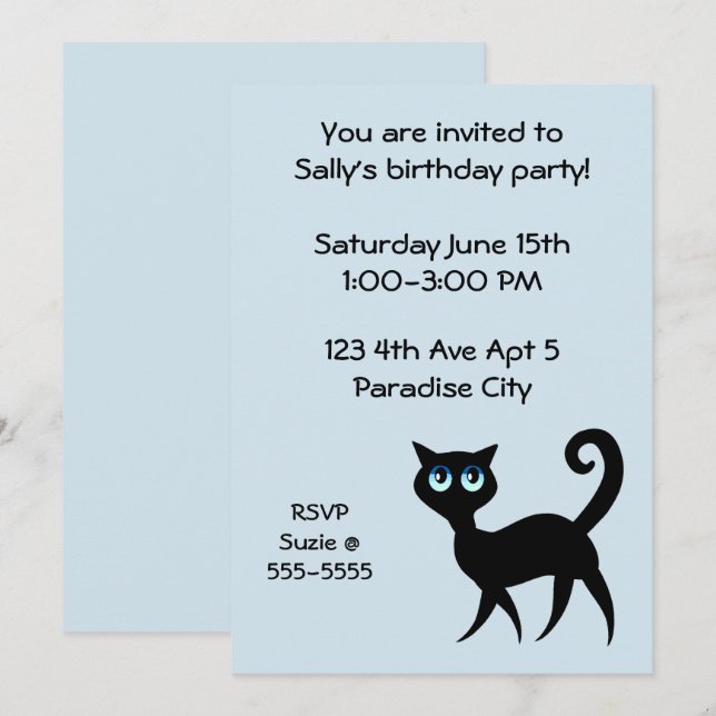 Birthday Party mit Blue und Black Cat Einladung (Vorne/Hinten)