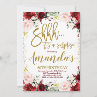 Birthday Party mit Gold & Burgund Einladung