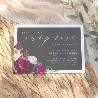 Birthday Party mit Gold & Burgund Einladung