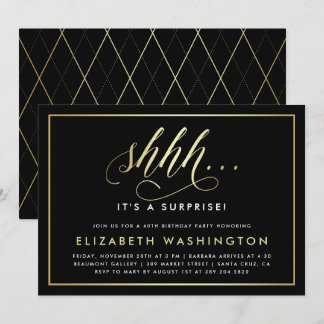 Birthday Party mit Gold und Schwarz Einladung
