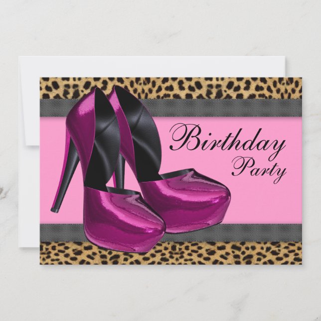 Birthday Party mit High Heels & Hot Pink Leopard Einladung (Vorderseite)
