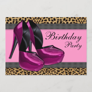 Birthday Party mit High Heels & Hot Pink Leopard Einladung