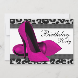 Birthday Party mit High Heels & Hot Pink Leopard Einladung