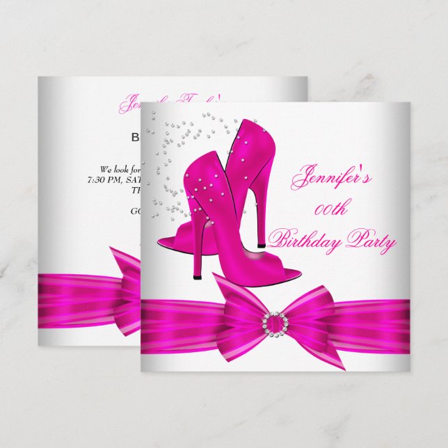 Birthday Party mit Hot Pink High Heel Shoe Einladung (Vorne/Hinten)