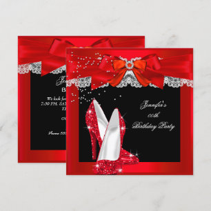 Birthday Party mit Red Glitzer High Heel Shoel Einladung