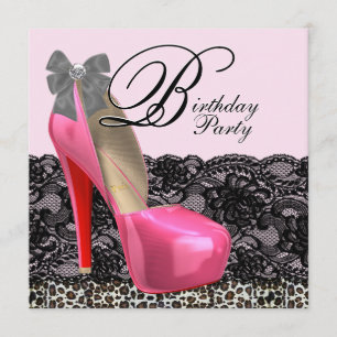 Birthday Party mit rosa Leoparden Schuhen Einladung