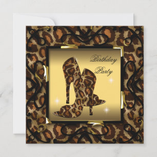 Birthday Party mit Wild Gold Leopard High Heel Sho Einladung