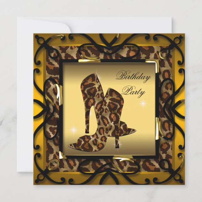 Birthday Party mit Wild Gold Leopard High Heel Sho Einladung (Vorderseite)