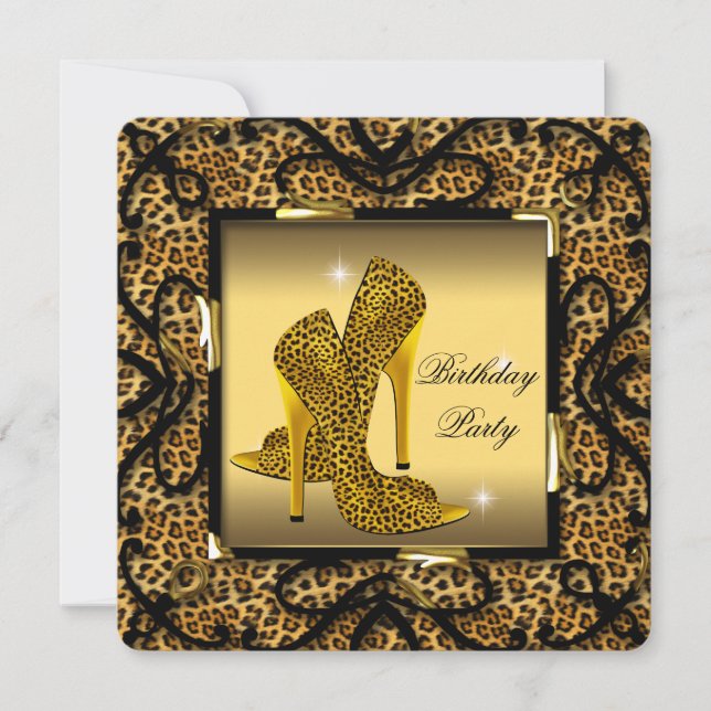 Birthday Party mit Wild-Gold-Leopard-Schuhen 2 Einladung (Vorderseite)