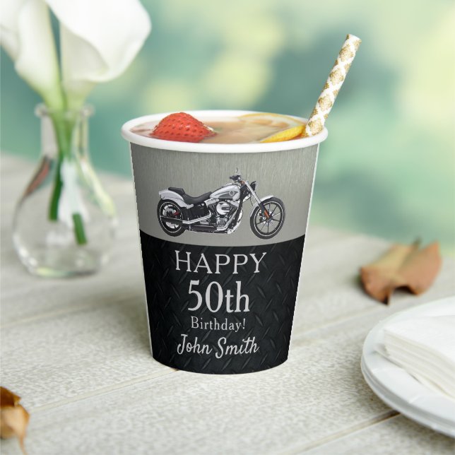 Birthday Party Motorrad 50. Cool Pappbecher (In Situ)
