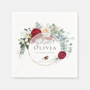 Birthday Party Napkins   Lebhafte Red Peony Bouque Serviette
