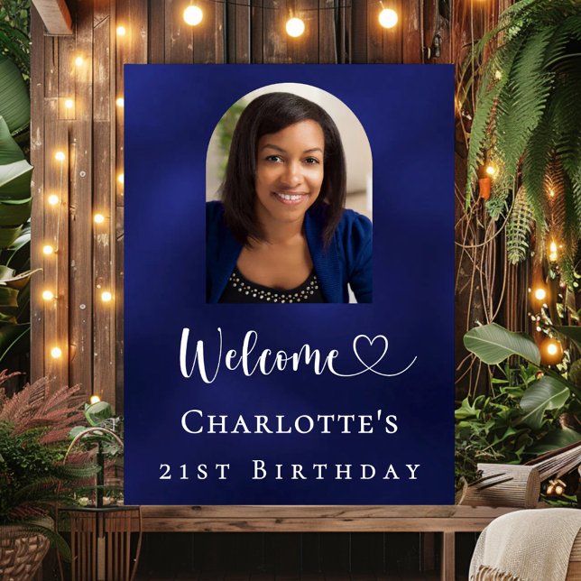 Birthday party navy blue arch photo welcome poster (Von Creator hochgeladen)