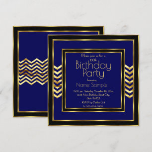 Birthday Party Navy Blue Black Gold Art Deco Einladung